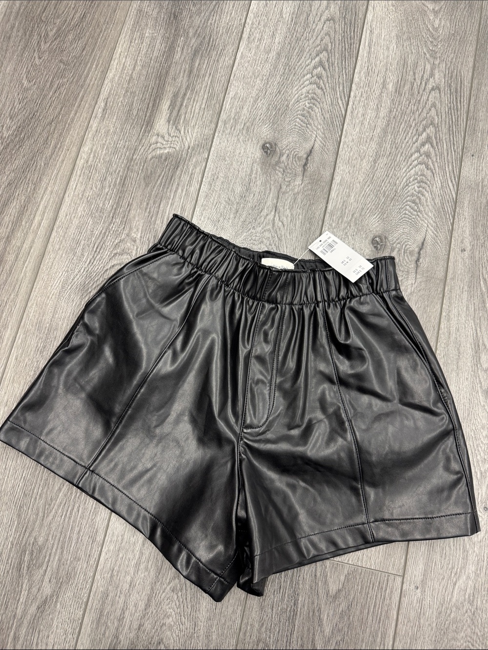 NWT Abercrombie & Fitch Black High-Waist Faux Leather Shorts